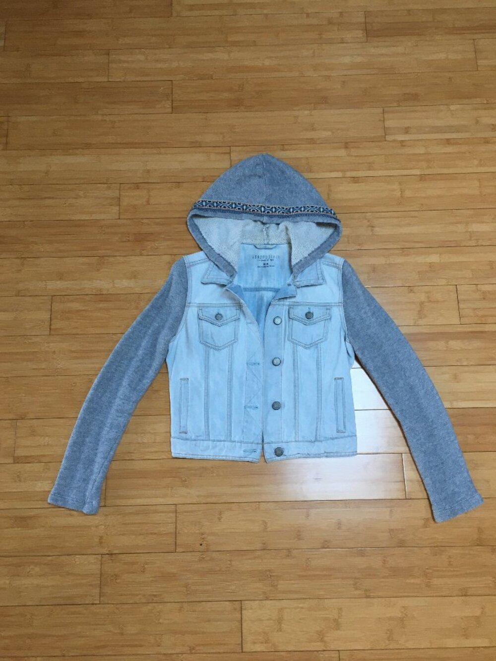 EUC Aéropostale Light Wash Layered-Look Denim and Fleece Hooded Jacket